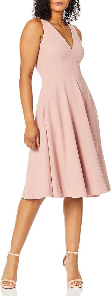 Dress the Population Women's Catalina Solid Sleeveless Fit & Flare Midi Dress