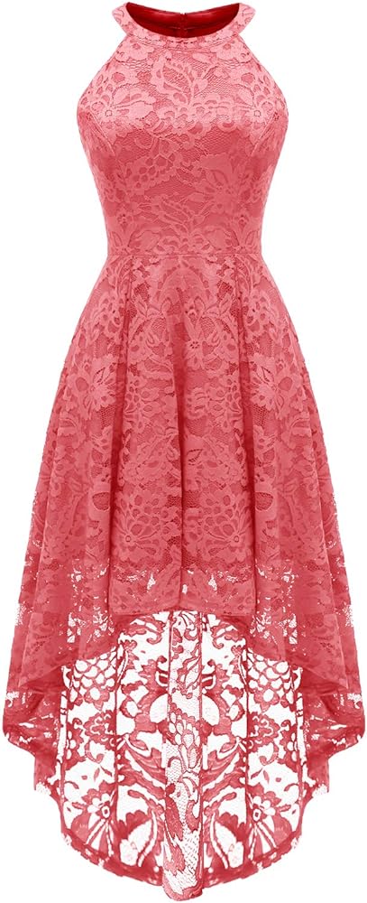 Dressystar Women's Halter Floral Lace Cocktail Party Dress Hi-Lo Bridesmaid Dress