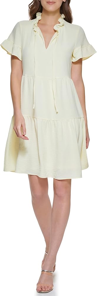 DKNY Women's Sleeveless Tie Neck Pleated Dress