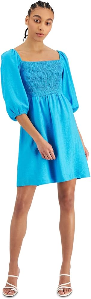 Womens Smocked Knee-Length Shift Dress