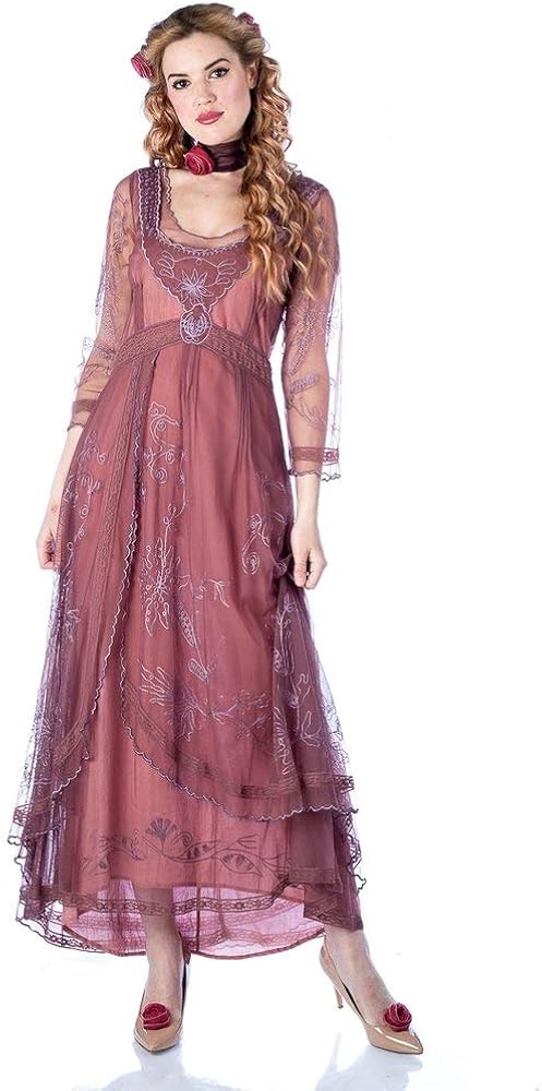 Nataya 40163 Women's Downton Abbey Vintage Style Wedding Dress in Mauve