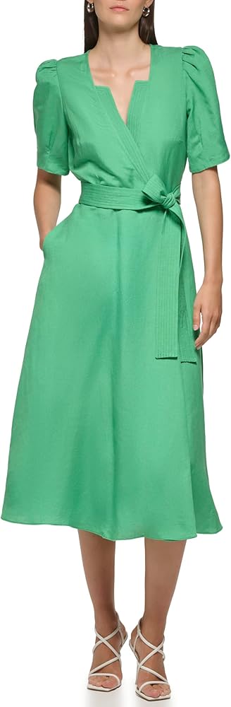 KARL LAGERFELD Women's Puff Sleeve Tie Midi Dress