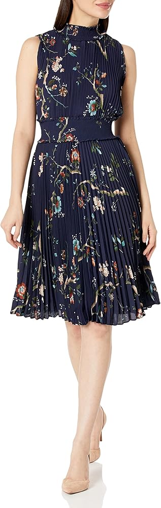 Nanette Nanette Lepore Women's Smocked High Neck Pleated Dress