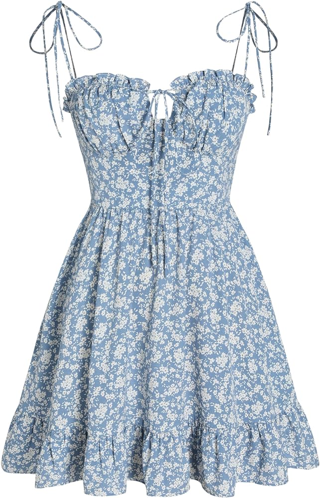 CIDER Santorini Beach Vacation Ditsy Floral Tie Shoulder Mini Dress