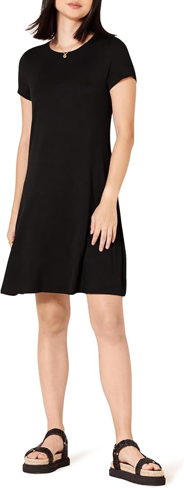 Amazon Essentials Women's Short-Sleeve Scoop Neck Swing Dress (Available in Plus Size)