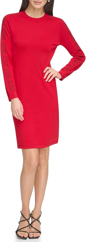 DKNY Women's Jewel Neck Sweater Logo Dress