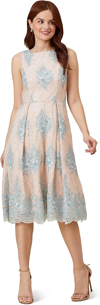 Adrianna Papell Women's Embroidered Lace Fit and Flare