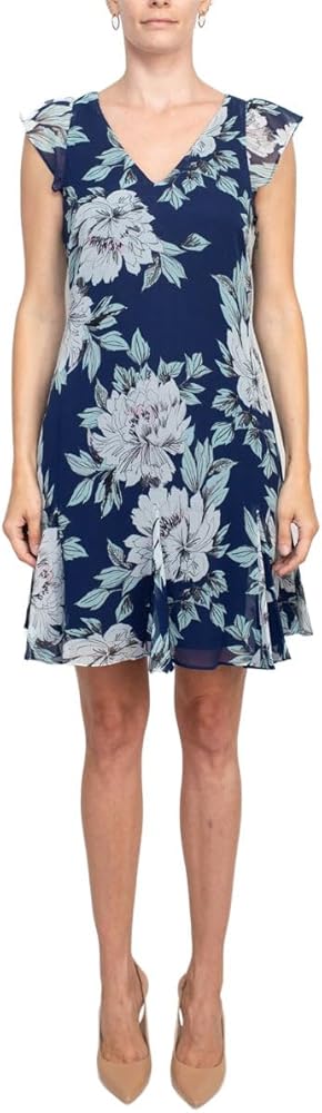 Adrianna Papell Women's Floral Chiffon Godet Shift