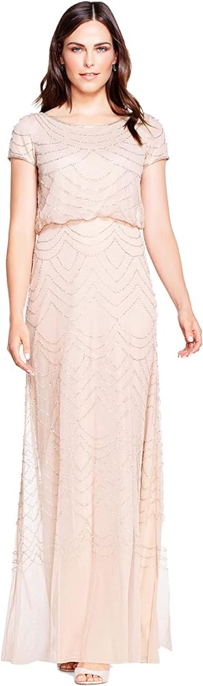 Adrianna Papell Women's Short Sleeve Blouson Beaded Gown