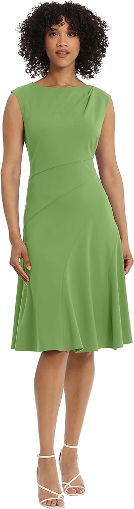 Maggy London Women's Sleeveless Fit and Flare with Pleat Tuck and Seaming Details Work Career Event Guest of