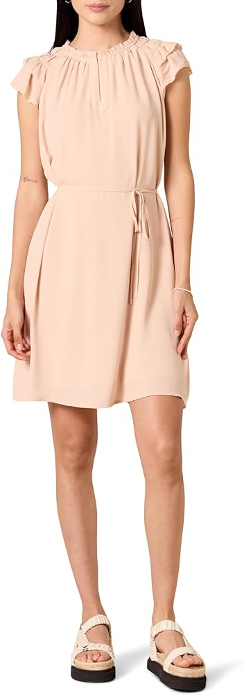 Amazon Essentials Women's Relaxed Fit Lightweight Georgette Split Neck Flutter Sleeve Shift Dress