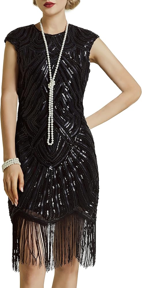 BABEYOND Women's Flapper Dresses 1920s Beaded Fringed Great Gatsby Dress