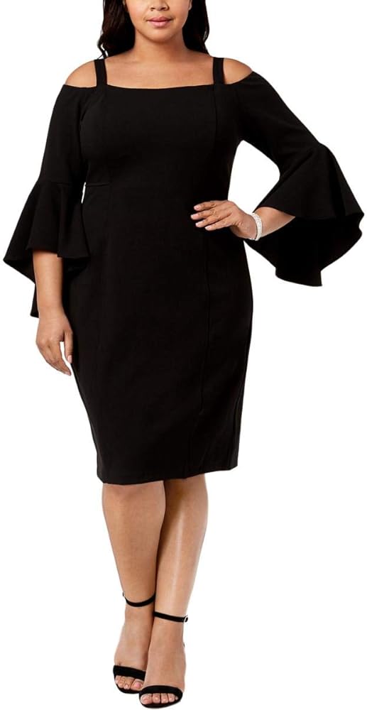 R&M Richards Womens Plus Off-The-Shoulder Bell Sleeves Cocktail Dress