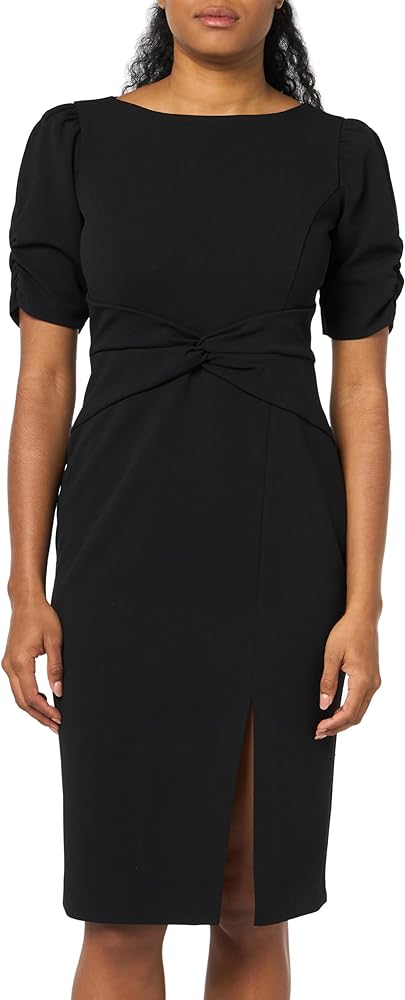 DKNY Women's Desk to Dinner Front Slit Ruched Sleeve Dress