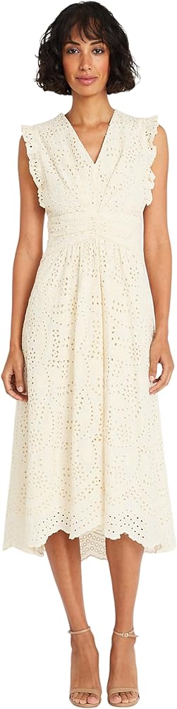 Maggy London V-neck Scalloped Edge A-line Midi Plus Cocktail Dresses for Women