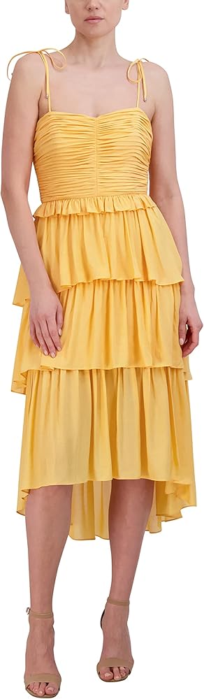 BCBGMAXAZRIA Women's Tiered Sweetheart Neck Sleeveless Midi Dress