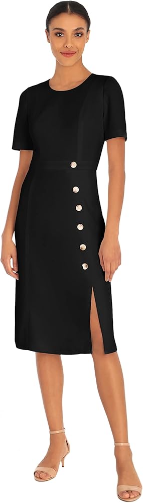 Maggy London Women's Jewel Neck Midi with Button Detail