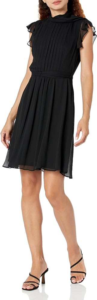 DKNY Women's Sleeveless Tie Neck Pleated Dress