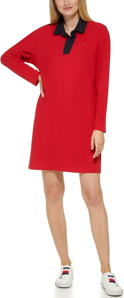 Tommy Hilfiger Women's Johnny Collar Long Sleeve Solid Sportswear Dress