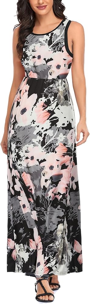 Mommy Jennie Women's Summer Dresses Loose Floral Print Sleeveless Maxi Dress