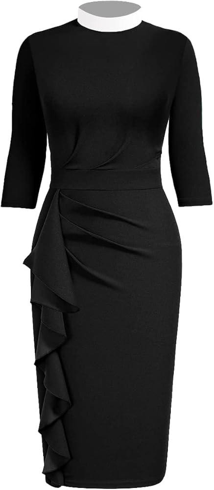 BLESSUME Catholic Church Women Stand Collar Clergy Mass Dress Business Formal Work Pencil Dress