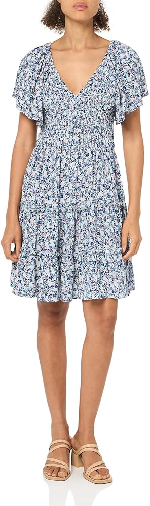 Angie Women's Printed Short Sleeve Smocked Tiered Dress