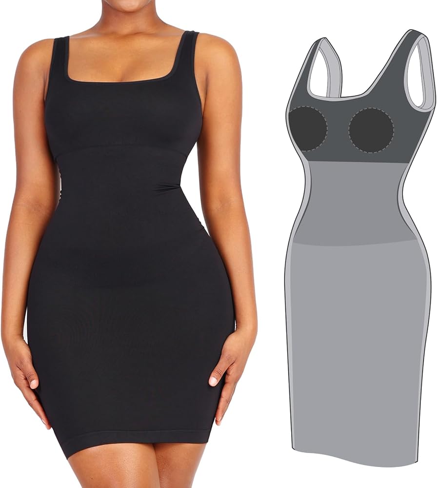 FeelinGirl Women Summer Bodycon Dresses Sleeveless Casual Party Tummy Control Shapewear Dress with Removable Bra