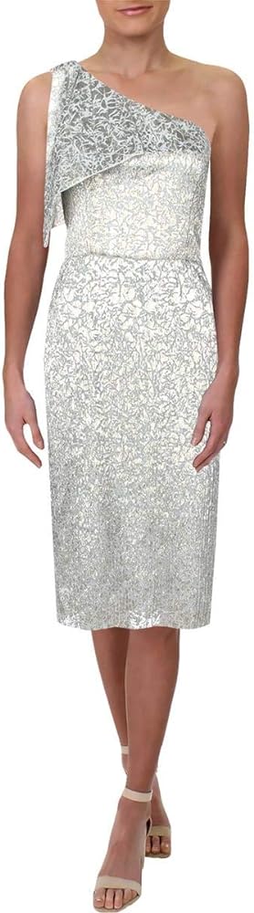 Betsy & Adam Womens Metallic One Shoulder Cocktail Dress Gold 4