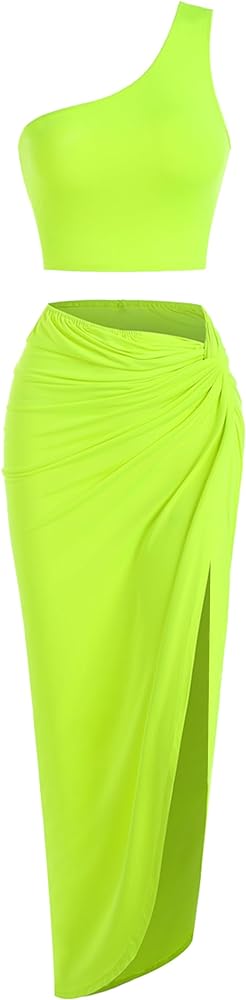 ZAFUL Women’s 2 Pieces Skirt with Crop Tank, High-Slit Twist Skirt Set Bodycon Dress for Party Club Nightout Cocktail