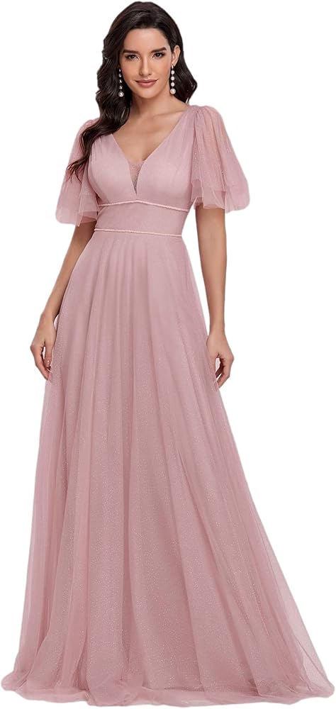 Ever-Pretty Women's Illusion Short Sleeve Summer Tulle Bridesmaid Dresses for Wedding 0278