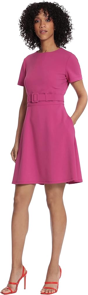 Maggy London Women's Short Sleeve Mini Fit and Flare Dress with Wide Belt