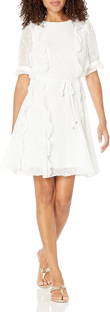 Tommy Hilfiger Women's Short Sleeve Knee-length Fit and Flare Chiffon