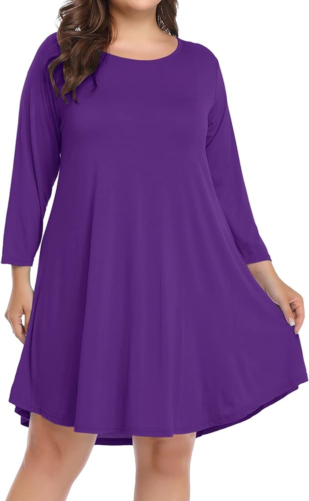 BELAROI Womens Fall Dresses 3/4 Sleeve Casual Swing T-Shirt Dress Plus Size Loose Tunic Dress