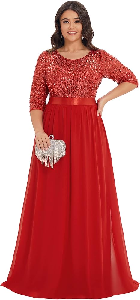 Ever-Pretty Plus Size Women's Round Neck Sequin Maxi Dresses Long Evening Dress 0683-PZ