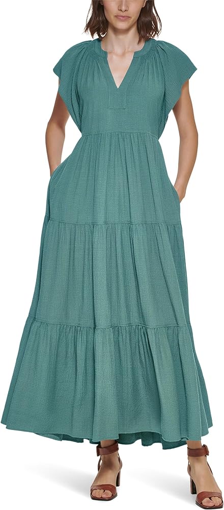 Calvin Klein Women's Flutter Sleeve Gauze Midi Dress