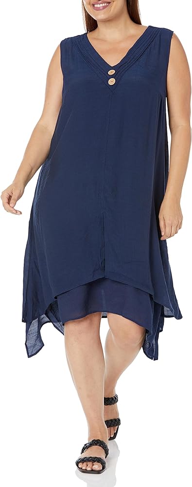 Avenue Women's Plus Size Dress Pleat Button