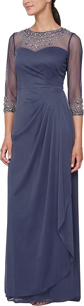 Alex Evenings Women's Long A-line Sweetheart Neck Dress (Petite and Regular Sizes)