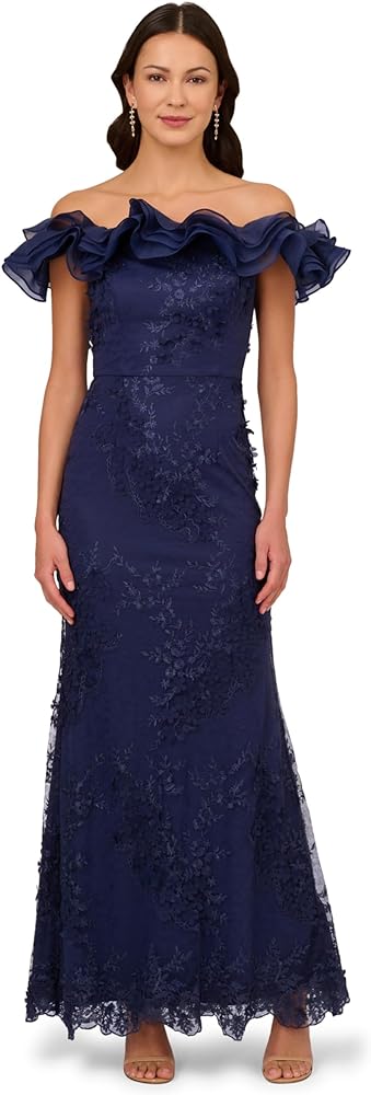 Adrianna Papell Women's Floral Ruffle Gown