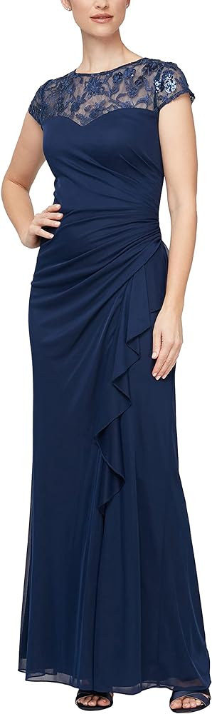 Alex Evenings Women's Long Length A-line Sweetheart Neck Gown with Cap Sleeves, Mother of The Bride Dress