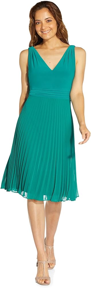 Adrianna Papell Women's Jersey and Chiffon Pleat Dress