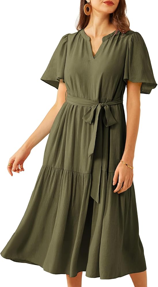 GRACE KARIN 2024 Women's Causal Summer A Line Dresses Flying Sleeves Maxi Ruffles Dress