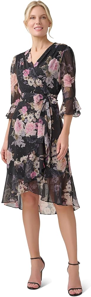 Adrianna Papell Women's Floral Chiffon Wrap Dress