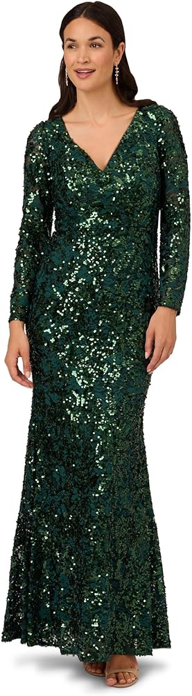 Adrianna Papell Women's Sequin Lace Long Gown