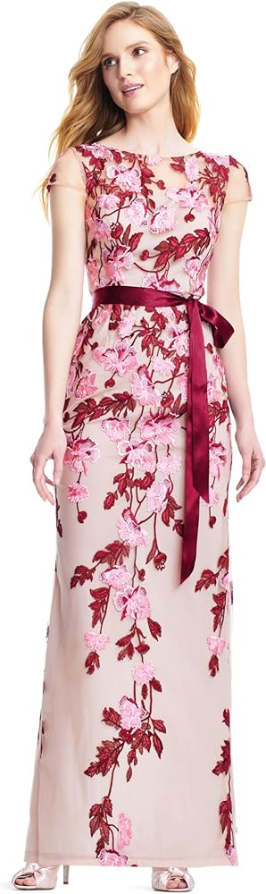 Adrianna Papell Women's Cascading Floral Colmn Gwn