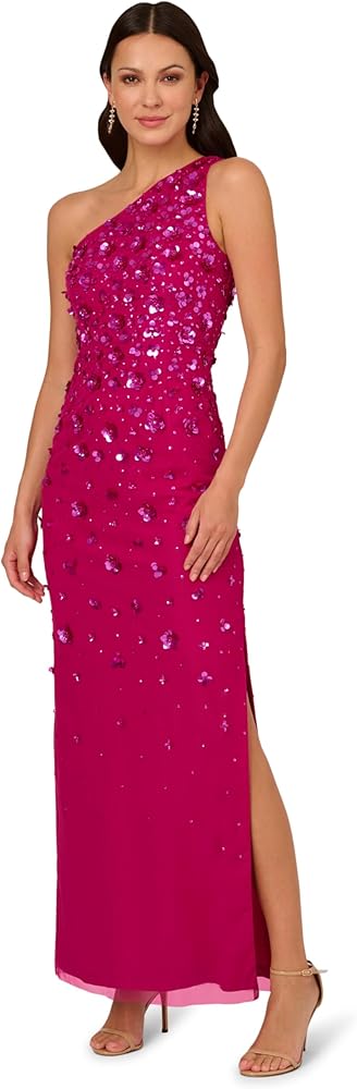 Adrianna Papell Women's ONE Shoulder Beaded Gown, Hot Orchid