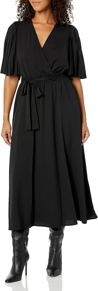 Anne Klein Women's Pleated Flutter Sleeve Midi Dress