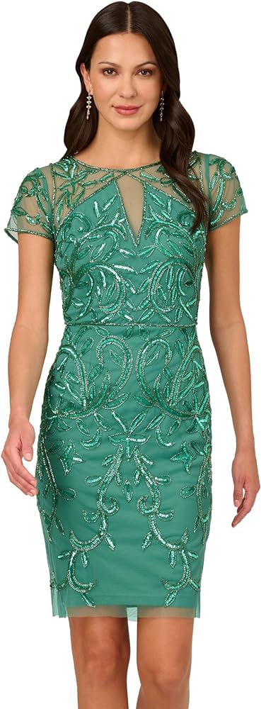 Adrianna Papell Women's Short Cut Out Beaded Sheath