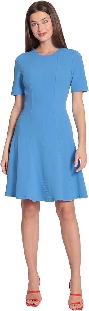 Maggy London Women's Short Sleeve Fit and Flare Scuba Crepe Dress