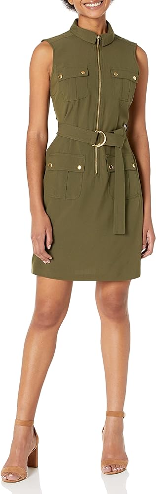 Sharagano Women's Sleeveless Shirt Dress with Front Pockets