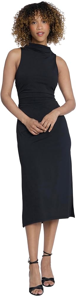 Maggy London Draped Mock Neck Sleeveless Sheath Ruched Waist | Black Dresses for Women